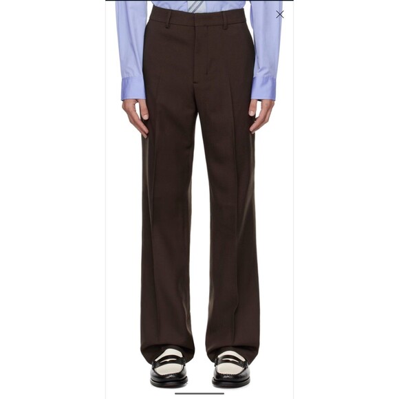 AMI Paris Straight Fit Trousers Soft Wool Gabardine 221 Dark Coffee 42